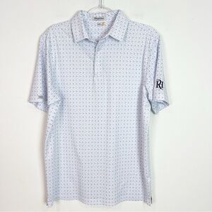 STRAIGHT DOWN WHITE GEOMETRIC PRINT POLO GOLF SHIRT RHCC MENS SMALL